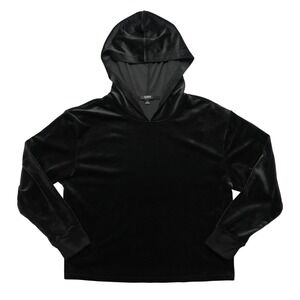 Alfani Intimates Velour Hoodie Women Medium Black Stretch Loungewear